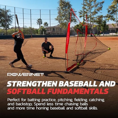 PowerNet Pro One Piece Softball Baseball Net, Portable Baseball Training Equipment, Hitting, Throwing & Pitching Net with Carrying Bag