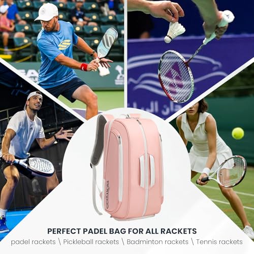 Tennis Racket Bag Pickleball Padel Backpack With Shoe Compartment, Laptop Sleeve,Fence Hook,Ball Sleeve - color: Pink