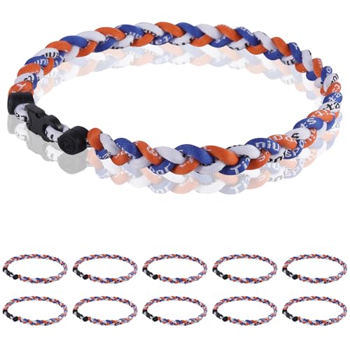 12 Pack Baseball Necklace 18inch, Team Gift for Baseball Funs, Three Braided Titanium Tornado Rope Design, with Muti - Color for Pick - color: Blue-Orange-White