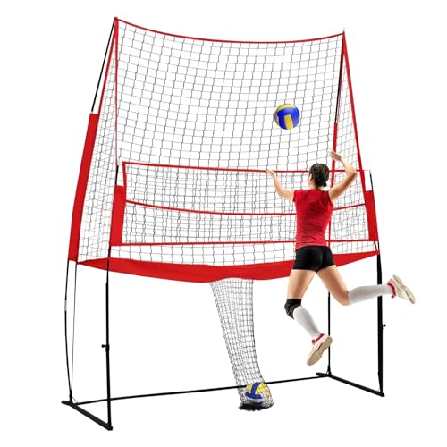 Volleyball Practice Net, 11x8ft Volleyball Training Net, Height Adjustable Volleyball Training Equipment, 2-in-1 Volleyball Spike Trainer for Backyard, Indoor, Outdoor, Hitting, Spike