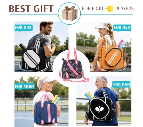 Pickleball Sports Tote Bag with Racket Holder, Neoprene, Adjustable Shoulder Strap - color: Green Camouflage