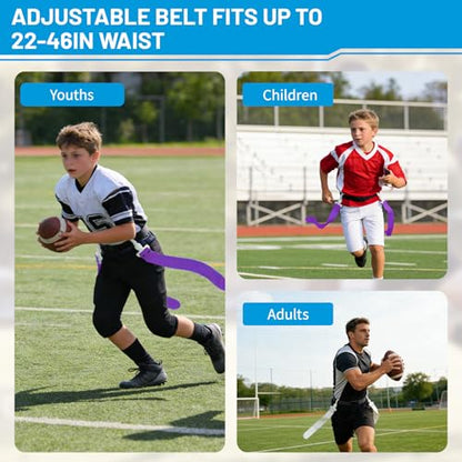 Flag Football Belts, 14 Player Adjustable Flag Football Set with 28 Flags for Youths Adults - Fits Up to 22-46" Waist - color: White, Purple