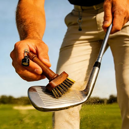 Belongtous Walnut Mini Golf Clubs Scrub Cleaning Brush, Golf Accessories for Men Women Golfers, Retractable Magnetic Detailing Brush with Nylon&Copper Wire Bristle
