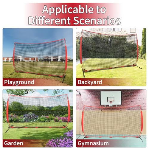 7x7/16x10/20x10ft Backstop Net, Ball Stop Net with Handbag,Fix Sports Net Barrier by 4 Spike&2 Sandbag,Sports Practice Barrier Net for Baseball,Softball,Lacrosse Train,Backstop Net for Backyard - style: 20X10ft red