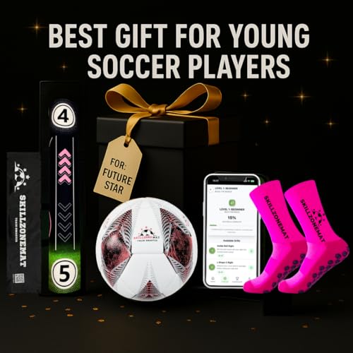 SkillZone Soccer Training Mat with Soccer Ball – Dribbling & Footwork Trainer | Indoor/Outdoor Soccer Training Kit with Interactive Video Hub, Grip Socks & Carry Bag | Control & Agility Practice