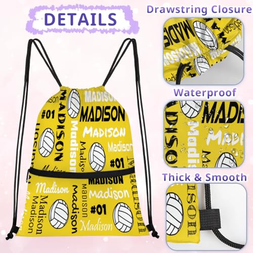 Custom Volleyball Style Drawstring Bag, Personalized Sports Ball Backpack Drawstring Sack Cinch Bags for Team Gift Party Favors, Yellow - color: Green