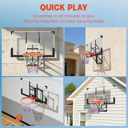 Indoor & Outdoor Basketball Goal,48" Wall Mounted Basketball Hoop,Shatterproof Backboard, Adjustable Height, Indoor/Outdoor, Heavy Duty Steel Rim for Teens, Adults, Garage, School, Park