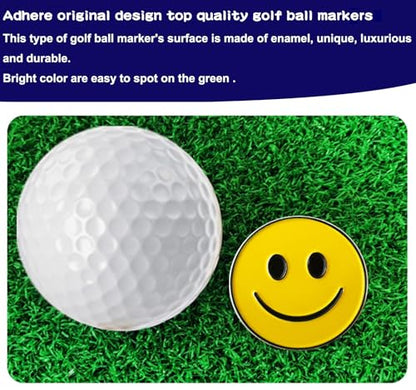 Adhere Golf Ball Markers Personlized Double Side Cute cat Logo Enamel with A Magnetic Hat Clips,A Premium Golf Gifts. - color: L-Smile with hat clip 3pcs