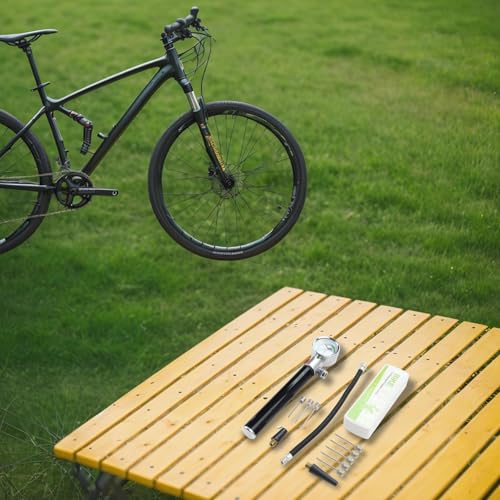 Portable Bike Pump, Aluminum Alloy Tire Inflator with Pressure Gauge, for American and Valves, Basketball Needle Included - size: Basketball full set