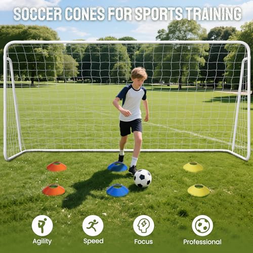 DoCred 6x4/8x6/10x6.5/12x6/16x7/18x7/21x7/24x8ft Soccer Goals, Foldable Steel Full Size Soccer Goal for Backyard, Weatherproof Metal Soccer Goal for Teens/Adults Practice Training - size: 12x6FT, style: Metal Non-Foldable