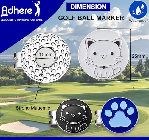 Adhere Golf Ball Markers Personlized Double Side Cute cat Logo Enamel with A Magnetic Hat Clips,A Premium Golf Gifts. - color: O-Cute cat + Paw