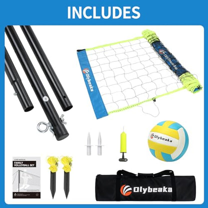 20FT Outdoor Volleyball Net Set System for Backyard Beach with Anti-Sagging Net, Iron Adjustable Height Poles, Soft PU Volleyball and Pump, Carry Bag - Instant Set Up & Durable - color: Blue and Green