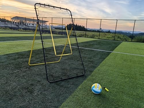 6-Angle Adjustable Volleyball Rebounder Net 7x4ft, High Stable Bounce Back Training Equipment for Practicing Volleying Bumping Spiking with High-Tension Net, PU Volleyball and Pump, Stakes
