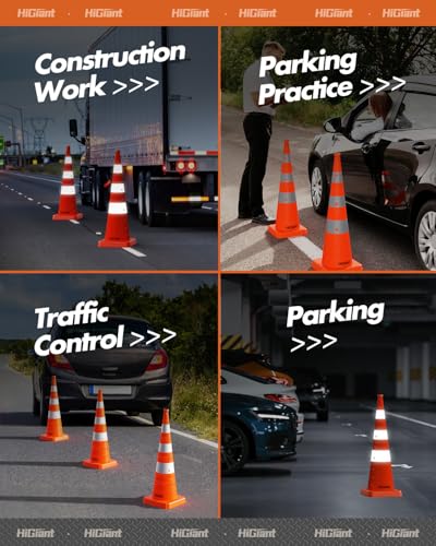 HiGiant [4 Pack] Collapsible Traffic Safety Cones 36 Inch, Orange Pop-up Cones with Reflective Collar, Caution Cones for Road Driving Practice and Parking lot - size: 36inch