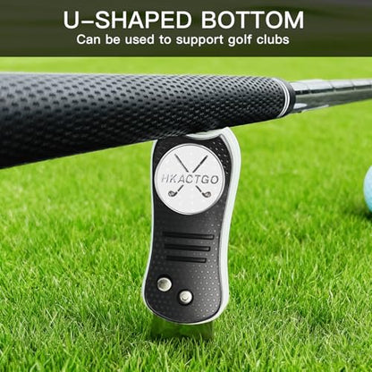 Golf Divot Repair Tool with Premium Metal Gift Box, Heavy Duty 2-Layer Stainless Steel & ABS, Thicker & Harder Prongs, Foldable, Magnetic Ball Marker,Green - color: Blue