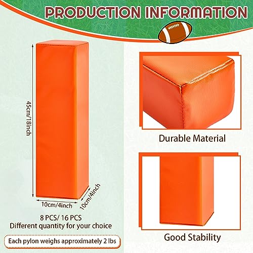 Deekin 8 Pcs Football End Zone Pylons Anchorless Pylon Markers Sand Weighted, Regulation 18" x 4" x 4", Orange