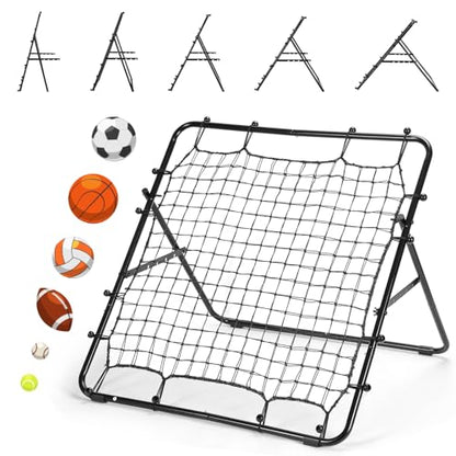 LIANTRAL Baseball Rebounder Net, Adjustable Bounce Back Trainer for Soccer, Volleyball, Softball, Portable Folding Rebounder for Passing & Shooting Practice, Volleyball Rebound Net for Kids, Black
