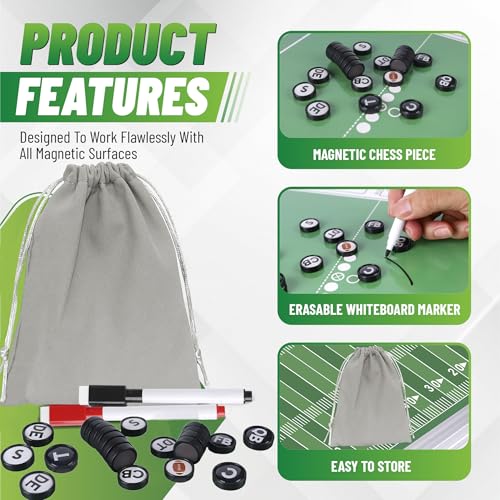 ZPU 36 Picese Football Board Magnets, Football Magnets Set with 2 Dry Erase Black Marker Pens, 2 Red Marker Pens, 1 Storage Bag, Tactics Strategy Board Coaches Clipboard Accessories - style: Football-New
