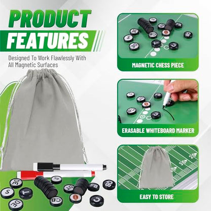 ZPU 36 Picese Football Board Magnets, Football Magnets Set with 2 Dry Erase Black Marker Pens, 2 Red Marker Pens, 1 Storage Bag, Tactics Strategy Board Coaches Clipboard Accessories - style: Football-New