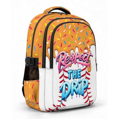 Kids Baseball Drip Backpack for Students, 17 Inch Cool Bookbag for Teenagers Elementary Middle College Students Picnic - color: Orange