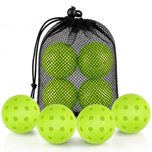 4 Pack of Outdoor/Indoor Pickleball Balls | Crack-Resistant 40 Holes Outdoor Pickleball Balls with Storage Bag | Perfectly Balanced High Bounce - Pickle Ball for Training & Tournament Play (Green)