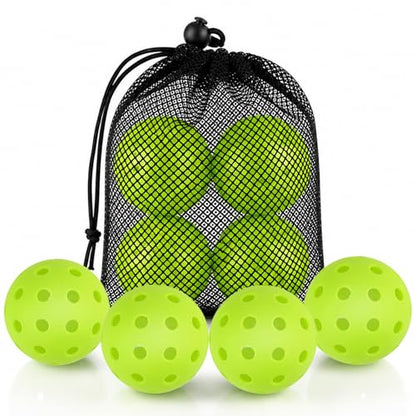 4 Pack of Outdoor/Indoor Pickleball Balls | Crack-Resistant 40 Holes Outdoor Pickleball Balls with Storage Bag | Perfectly Balanced High Bounce - Pickle Ball for Training & Tournament Play (Green)