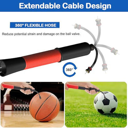 Ball Pump with Needle Storage(Never Lose Pin) Basketball Pump with 5 Needles and Extendable Cable, Soccer Football Pumps, Volleyball Pump Rugby Ball Inflator - Great for All Balls - color: Red+Red