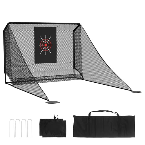 10x7FT Golf Simulator Enclosure Net with Side Barriers - Low-Noise Silk Target, Ball Collection Area, Carry Bag & Sandbags | Indoor/Outdoor Golf Hitting Net for Backyard Driving Chipping
