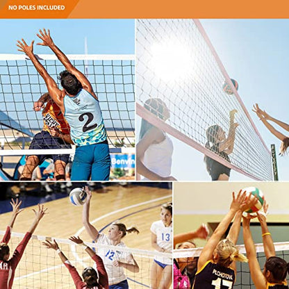 Professional Volleyball Net Heavy Duty Replacement Net - 32x3 FT - Steel Cable & Reinforced Dowels, 4" Square Mesh - for Outdoor Indoor, Backyard, Beach, Court, Pool, Park, School, Drills