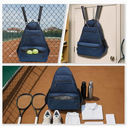 Tennis Backpack for Rackets, Waterproof Tennis Bag with Shoe Compartment, Wet/Dry Pocket, Fence Hook, for Tennis, Pickleball, Badminton