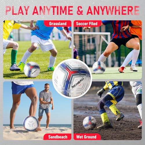 Richball Soccer Ball Size 5 with Pump, Soccer Ball Durable TPU, Official Size & Weight, Indoor Outdoor Practice Training, Original Design Great Soccer Gift