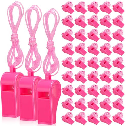 Flutesan 48 Pcs Whistles Bulk with Lanyard Sports Loud Crisp Sound Whistles for Coach Referees Training Emergency - color: Pink