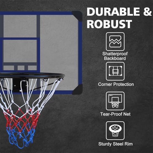 Wall-Mounted Basketball Hoop, 35 X 24 Inches Shatterproof Back, Folding Hoop, Durable and All-Weather Mesh for Indoor and Outdoor Use