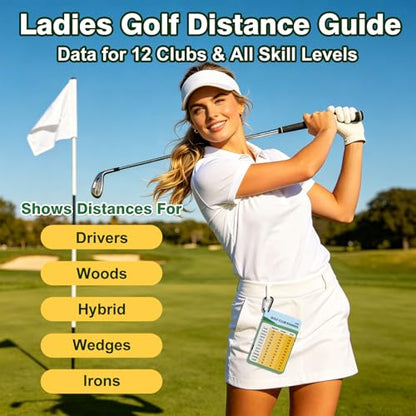 Golf Club Distance Card, 2 Pack Waterproof Golf Yardage Card, Range Chart, Quick Reference Guide with Clip, Golf Accessories for Men and Women Golfers - color: 2PCS Yellow-Lady