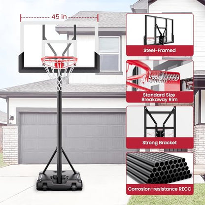 Feelwin Basketball Hoop, Portable Adjustable Height Basketball Goal with Wheels in Driveway, Backyard & Outdoor for Kids Youth and Adults - size: 45in Backboard