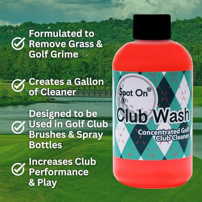 Golf Club Cleaner Brush and Spray Bottle Refill - Concentrated Golf Club Cleaning Solution - Club Wash - Makes a Gallon of Cleaner - Formulated for Golf Grime and Grass Stains - Made in The USA