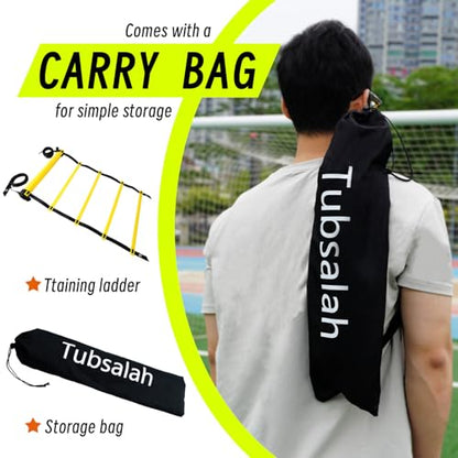20ft Adjustable Agility Ladder with Carry Bag – Football Training Equipment & Speed Ladder for Soccer, Basketball – Agility Training Equipment for Footwork Drills （2Pack）