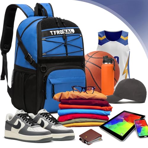 Basketball Bag Backpack with Ball Holder and Shoes Compartment,Best for Basketball, Soccer, Volleyball, Gym. (BLUE) - color: Blue