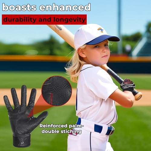 AIGEVTURE Baseball Bating Gloves Adult Youth Baseball Softball Batting Gloves Adult Kids Boys Girls - color: Black and Red, size: Kids Small