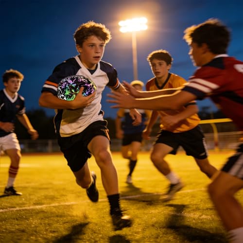 Holographic PassCatch Training Football - Solo Practice Trainer for Passing & Catching, Durable Composite Material with Dazzling Flash-Activated Light Show, - color: Purple＆White