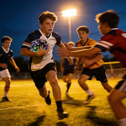 Holographic PassCatch Training Football - Solo Practice Trainer for Passing & Catching, Durable Composite Material with Dazzling Flash-Activated Light Show, - color: Purple＆White