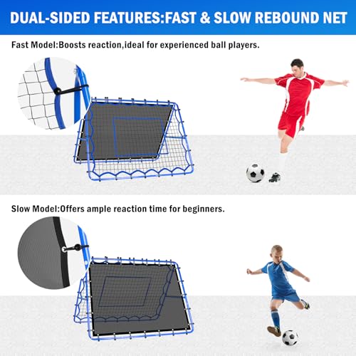 Volleyball Baseball Rebounder Net, Softball Rebounder Pitchback Net Quick Adjustments, Quick Adjustments Lacrosse Bounce Back Practice Equipment, Ideal for Outdoor Indoor and Backyard Training - size: 5FTx4FT, style: Dual-Sided Multi-Sport Rebounder