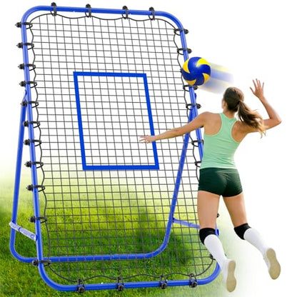 Adjustable Volleyball Rebounder Net 7x4 FT - Ultimate Training Equipment for Volleyball & Lacrosse Enhanced Bouncing System for Volleying, Bumping, and Spiking Drills - color: Blue