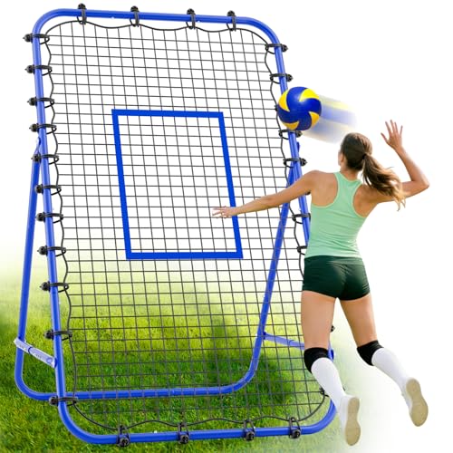 Adjustable Volleyball Rebounder Net 7x4 FT - Ultimate Training Equipment for Volleyball & Lacrosse Enhanced Bouncing System for Volleying, Bumping, and Spiking Drills - color: Blue