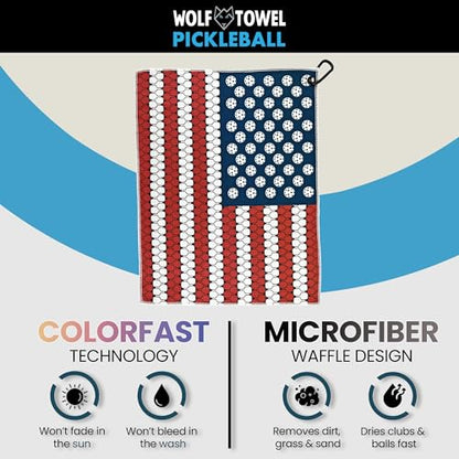 Wolf Golf Towels Pickleball Towel | Pickleball Gifts | American Flag Paddles | Sport Towel | Retirement Gift - color: American Flag
