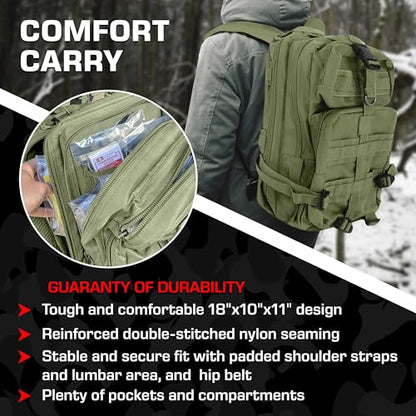 MediTac Rucksack Assault Trauma Tactical Kit Feat. SOF Tourniquet, Chest Seals, Clotting Gauze – Olive Drab