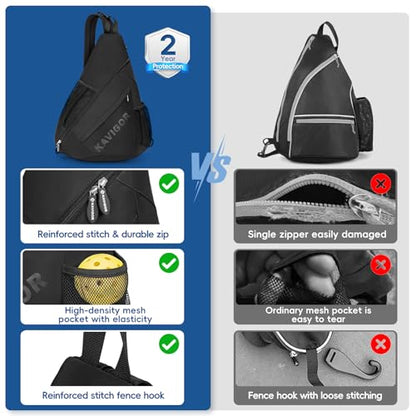 KAVIGOR 2025 Pickleball Sling Bag, Convertible Ultra-Light Backpack with Skin-Soft Fabric & Wet/Dry Pocket, Fits 4 Paddles + Gear - color: Classic Black