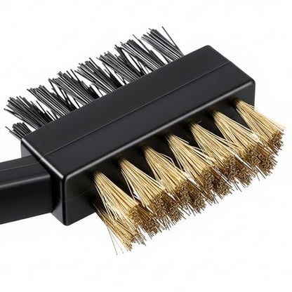 2 Pack Golf Brush and Groove Cleaner Ball Cleaner Club Cleaning Brush with Dual-Sided Nylon Bristles Accessories for Clubs and Balls, Black, Easily Attaches to Golf Bag