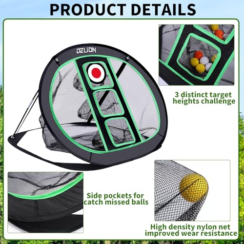 Golf Chipping Net and Mat Set - Pop Up Foldable Indoor Training Target with 2 Hitting Mats and 12 Practice Balls - Gifts for Men, Golfers, Teenage Boys