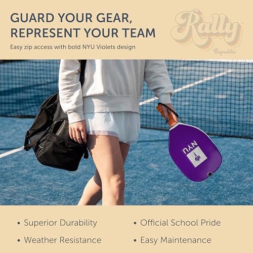 Officially Licensed Collegiate Pickleball Paddle Cover - Lightweight PU Leather Material - Durable Foam Interior Protection with Zippered Closure - Fits Most Paddles on the Market - color: NYU Violets